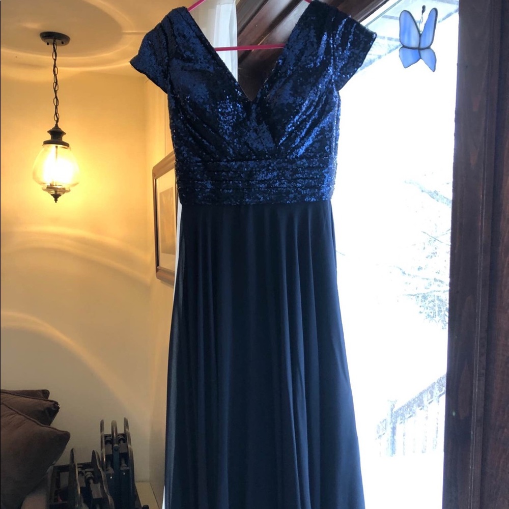 Navy cap sleeve formal dress